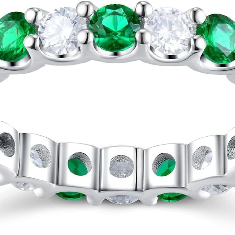 D Color VVS1 Clarity Gem Moissanite & Emerald Ring Solid 925 Sterling Silver